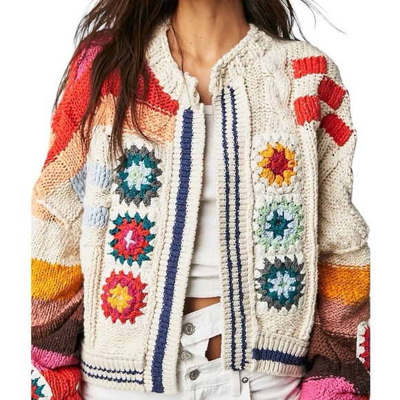 NWT Free People Clear Skies Cardigan in Cream Combo Size XS and M - Picture 3 of 15